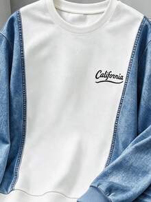 Een Boys 13-16Y Streetwear Colorblock Non-Denim Faux Denim Look California Print Sweatshirt & Distressed Ripped Joggers 2Pcs Outfit Set - Multicolor - View 6
