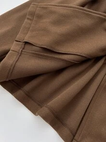 Elamini 1pc Borg Collar Double Breasted Overcoat - Brown - View 8