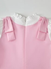 SHEIN 少女長袖秋季風格可愛優雅美式穿搭洋裝派對白色粉色 - 粉色 - 查看 5