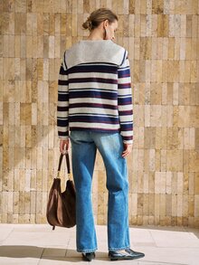Airaco Women's Casual Loose Striped Turtleneck Sweater, Autumn/Winter - Light Grey - View 4