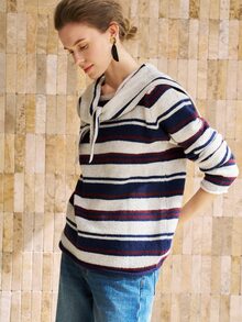 Airaco Women's Casual Loose Striped Turtleneck Sweater, Autumn/Winter - Light Grey - View 8