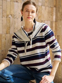 Airaco Women's Casual Loose Striped Turtleneck Sweater, Autumn/Winter - Light Grey - View 3