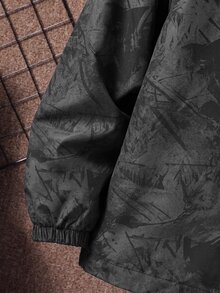 SHEIN 2件組青少年男孩半拉鍊連帽外套與慢跑長褲，黑色，夏季，街頭休閒圖案街頭時尚，加厚抓絨運動套裝，旅行 - 彩色 - 查看 5