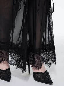 ROMWE Goth Celana Flare Seksi Jala Renda Transparan untuk Wanita Ukuran Plus - Hitam - View 7