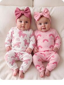 SHEIN 女嬰可愛卡通圖案長袖修身家居服套裝 4 件組 - 粉色 - 查看 4