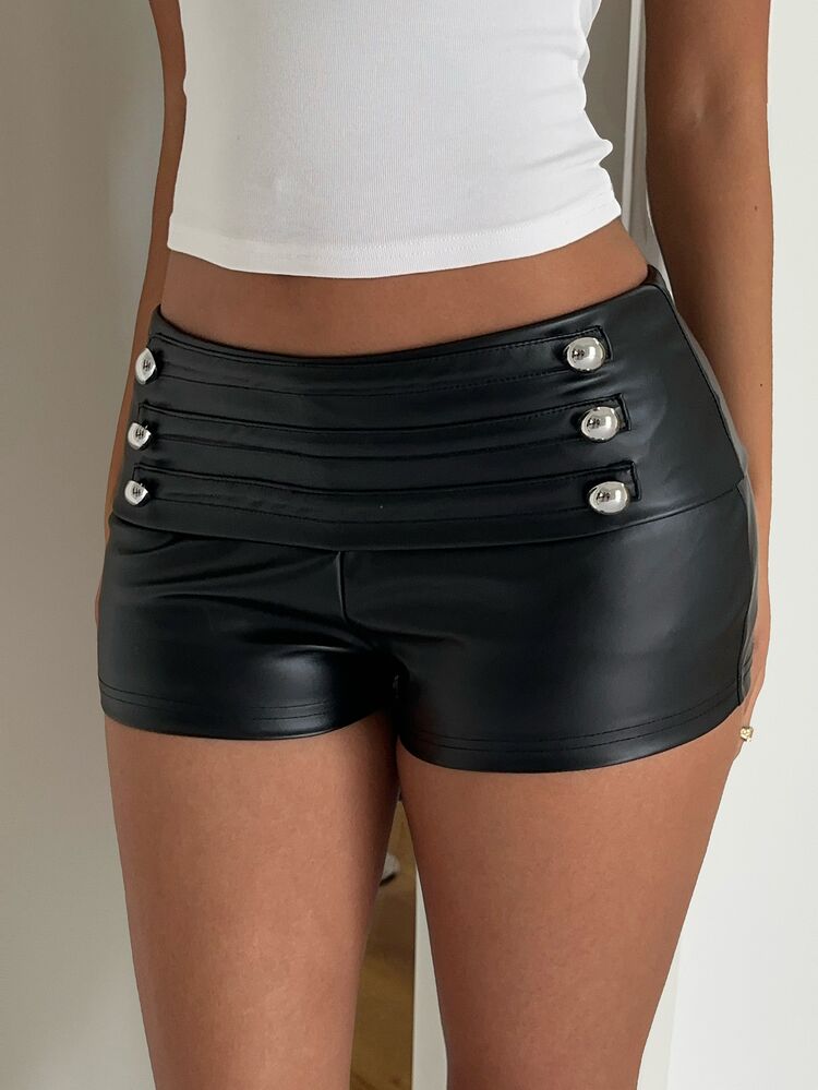 Aloruh Women's Spring/Summer New Black Elegant Sexy Hot Girl Street Style Y2K Avant-Garde Music Festival Foil Print Rolled Waist Low Waist Super Short Shorts - Black - View 9