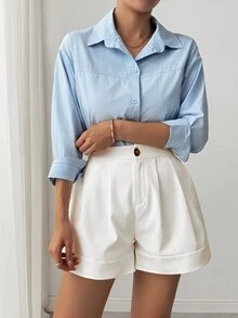 Airaco Women's Summer Casual Solid Color Loose Shorts - White - View 6