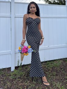 Alexandranx 黑白波点性感休闲露背无袖女士细肩带连衣裙，春夏 - 黑與白 - 查看 3