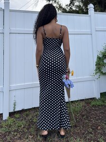 Alexandranx 黑白波点性感休闲露背无袖女士细肩带连衣裙，春夏 - 黑與白 - 查看 2