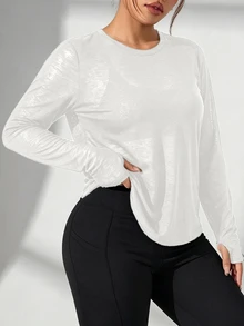 SHEIN Rhythm Era Women's Plus Size Cross Wrap Sports T-Shirt Fall - White - View 4