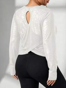 SHEIN Rhythm Era Women's Plus Size Cross Wrap Sports T-Shirt Fall - White - View 7