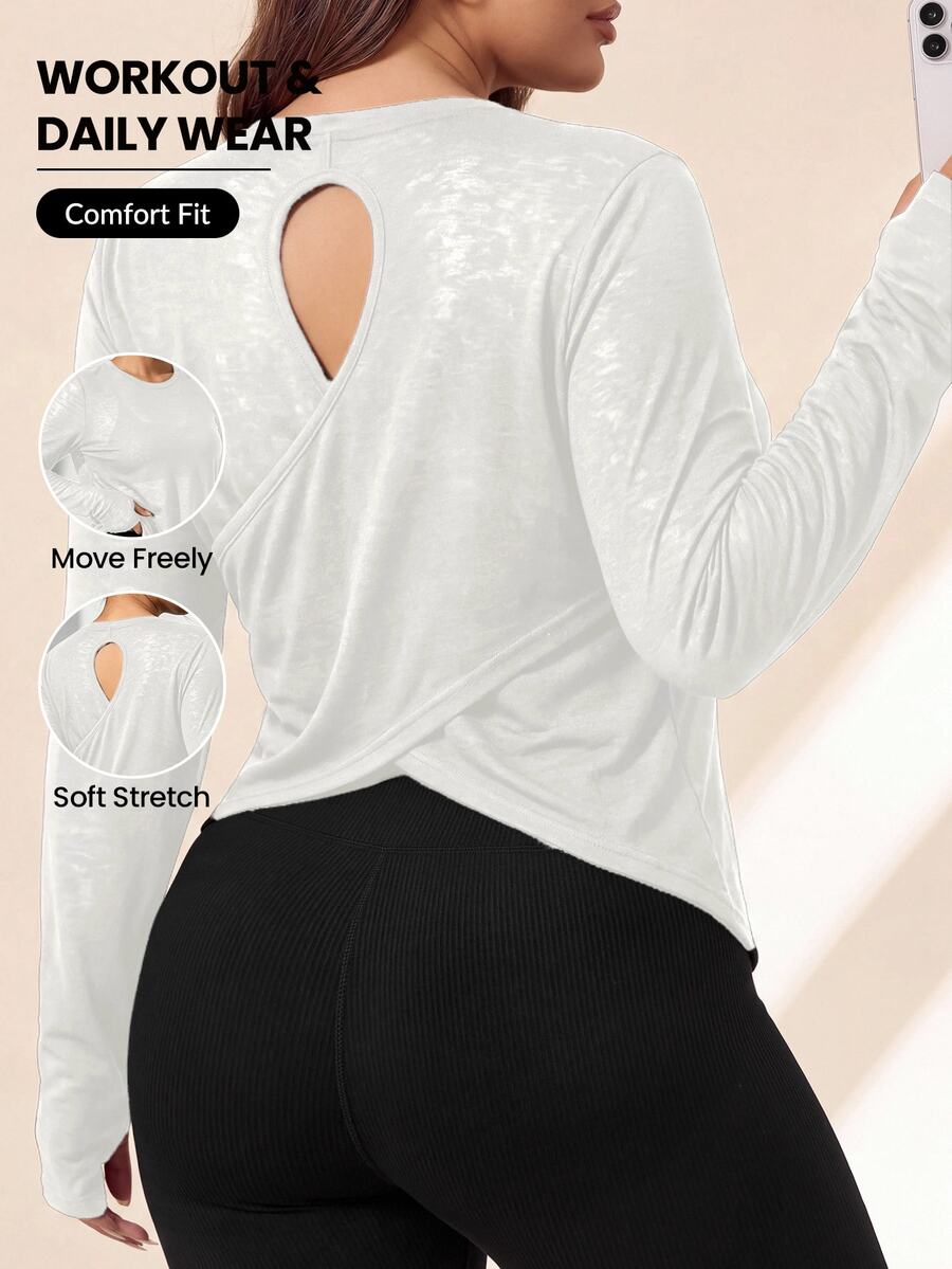 SHEIN Rhythm Era Women's Plus Size Cross Wrap Sports T-Shirt Fall - White - View 1
