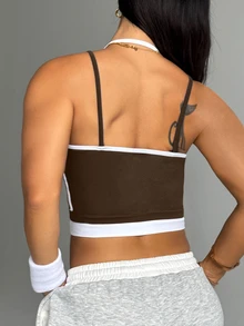 SHEIN Rhythm Era 無縫高彈性瑜伽健身休閒日常女款大尺碼運動T恤與背心 - 棕色 - 查看 4