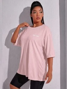 SHEIN Rhythm Era 休閒百搭大尺碼黑色前胸字母印花運動上衣 - 粉色 - 查看 6