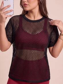 Rhythm Era Women's Plus Size Solid Color Hollow Out Casual Daily Travel Sports T-Shirt - Black - View 6