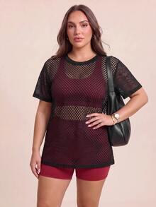 Rhythm Era Women's Plus Size Solid Color Hollow Out Casual Daily Travel Sports T-Shirt - Black - View 3