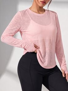 SHEIN Rhythm Era Women's Plus Size Solid Color Casual Versatile Daily Wear Sports T-Shirt Fall - Pink - View 5