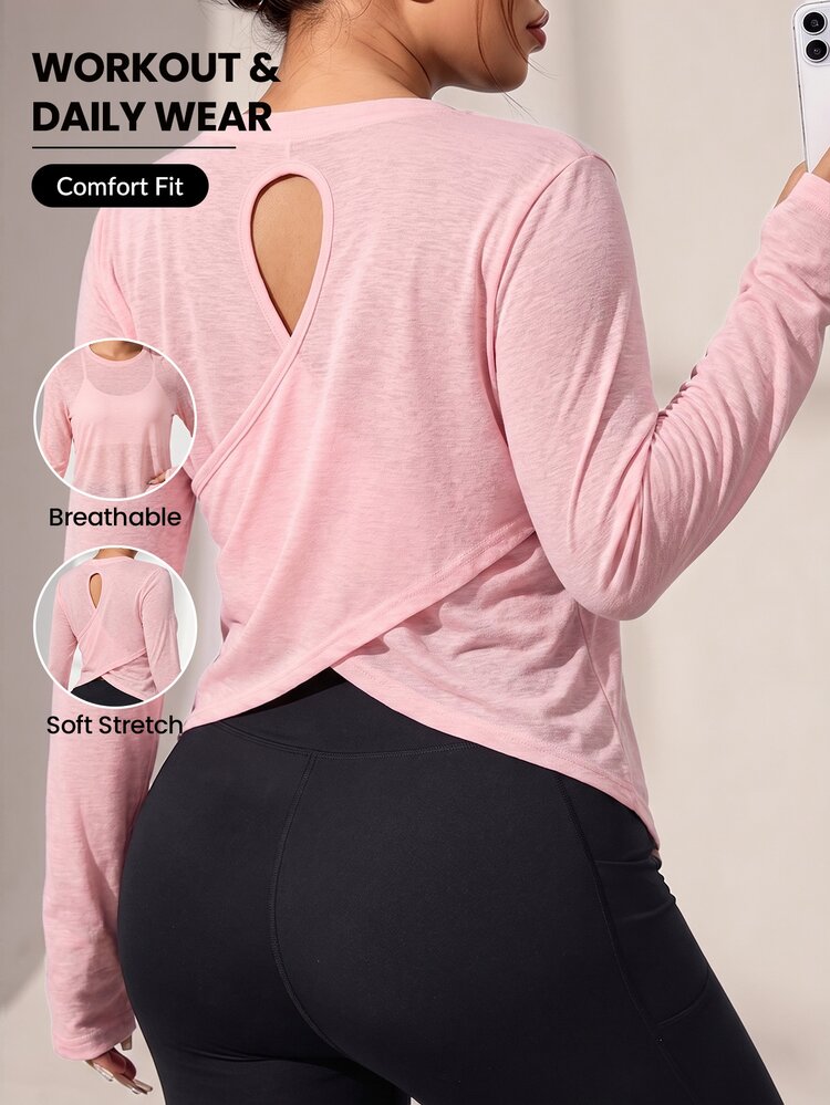 SHEIN Rhythm Era Women's Plus Size Solid Color Casual Versatile Daily Wear Sports T-Shirt Fall - Pink - View 1
