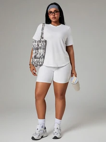 Rhythm Era Plus Size Women's Round Neck White Summer Athletic Gym Tops Mesh Back Panel Short Sleeve Workout T-Shirt Curve Midsize Sport Print Graphic Tees - White - View 8