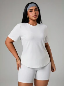 Rhythm Era Plus Size Women's Round Neck White Summer Athletic Gym Tops Mesh Back Panel Short Sleeve Workout T-Shirt Curve Midsize Sport Print Graphic Tees - White - View 5