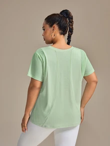 SHEIN Rhythm Era 大码女式圆领短袖休闲健身运动T恤健身房衬衫 - 綠色 - 查看 3
