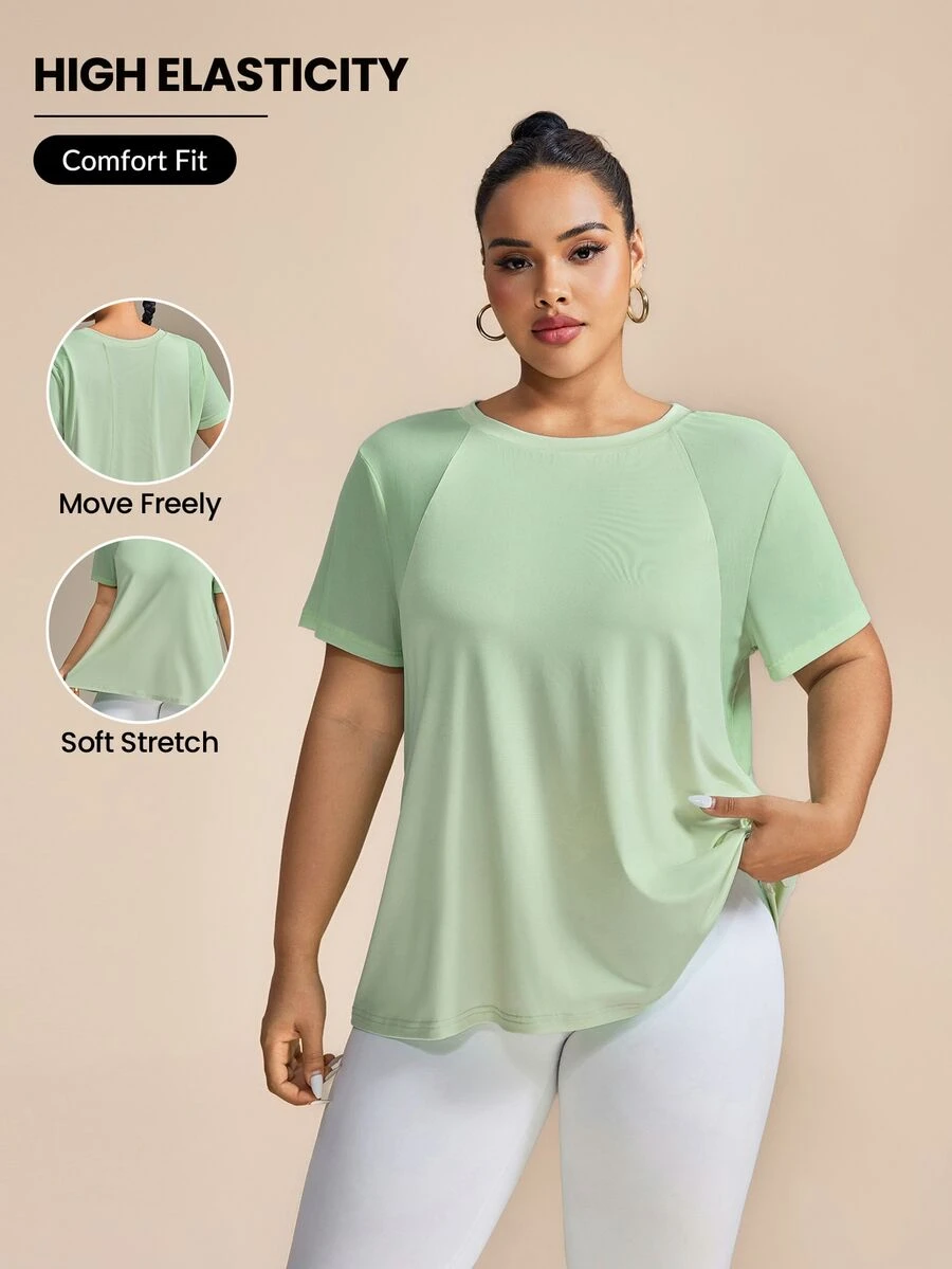 SHEIN Rhythm Era 大码女式圆领短袖休闲健身运动T恤健身房衬衫