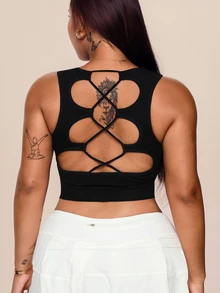 Rhythm Era Plus Size Women Backless Crisscross Tank Top - Black - View 2