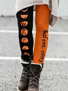 Breezaya Plus Size Women's Letter Print Casual Versatile Leggings - Multicolor - View 1