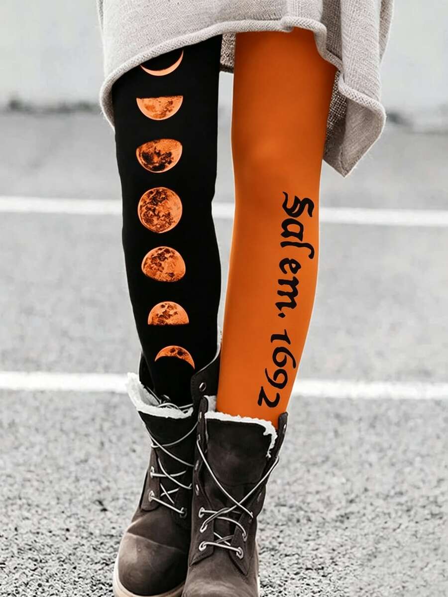 Breezaya Plus Size Women's Letter Print Casual Versatile Leggings - Multicolor - View 1