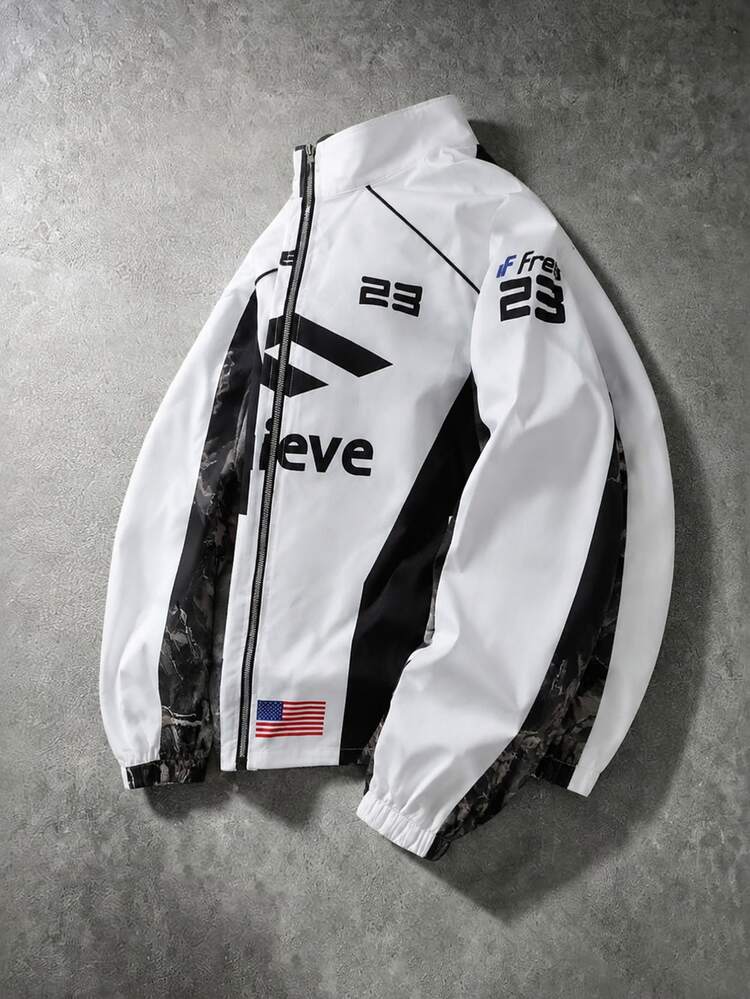 Manfinity Roghcode Men's American Streetwear Style Functional Wind Jacket, Stand Collar Outdoor High Street Style Jacket, Vintage Streetwear Jacket, Unisex Couple, Holiday Gift - White - View 7