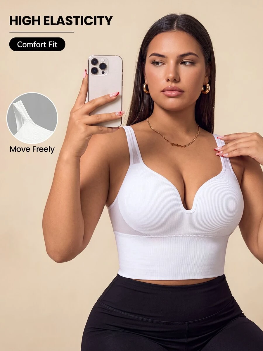 SHEIN Rhythm Era Plus Size Solid Color Sports Bra