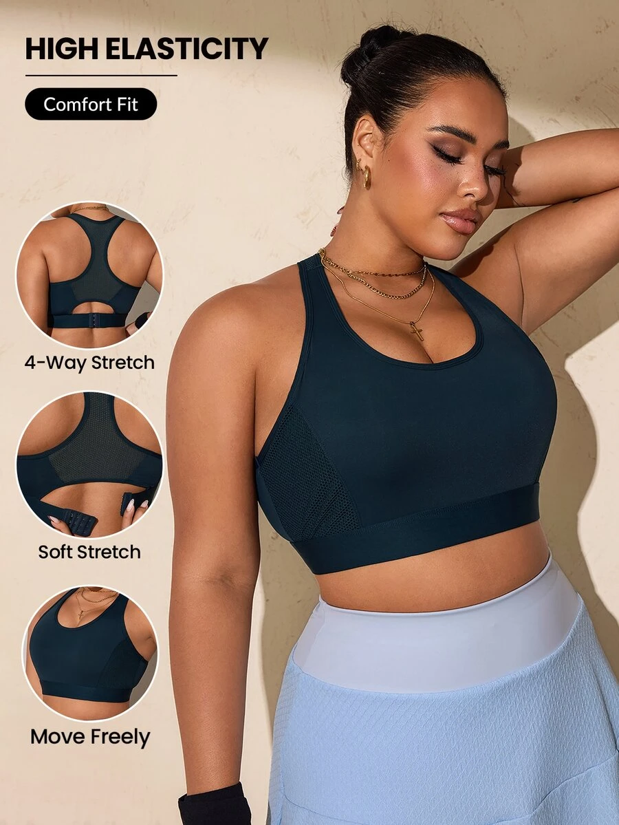 SHEIN Rhythm Era Plus Size Women's High Support Sports Bra - Navy Blue - View 1