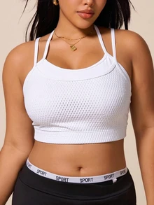 SHEIN Rhythm Era Women's Plus Size Solid Color Casual Daily Sports Bra Gym White Summer Gym - White - View 5