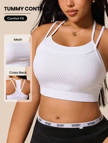 SHEIN Rhythm Era Women's Plus Size Solid Color Casual Daily Sports Bra Gym White Summer Gym - White - View 1