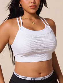 SHEIN Rhythm Era Women's Plus Size Solid Color Casual Daily Sports Bra Gym White Summer Gym - White - View 3