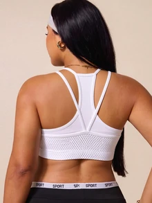 SHEIN Rhythm Era Women's Plus Size Solid Color Casual Daily Sports Bra Gym White Summer Gym - White - View 2