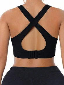 SHEIN Rhythm Era Women's Plus Size Mesh Patchwork Casual Daily Sports Bra Gym Black Summer - Black - View 3