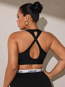 SHEIN Rhythm Era Plus Size Women's High Support One-Piece Cup Sports Bra - Black - View 2