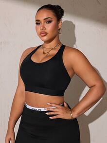 SHEIN Rhythm Era Plus Size Women's High Support One-Piece Cup Sports Bra - Black - View 4
