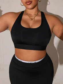 SHEIN Rhythm Era Plus Size Women's High Support One-Piece Cup Sports Bra - Black - View 6