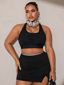 SHEIN Rhythm Era Plus Size Women's High Support One-Piece Cup Sports Bra - Black - View 7