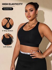 SHEIN Rhythm Era Plus Size Women's High Support One-Piece Cup Sports Bra - Black - View 1