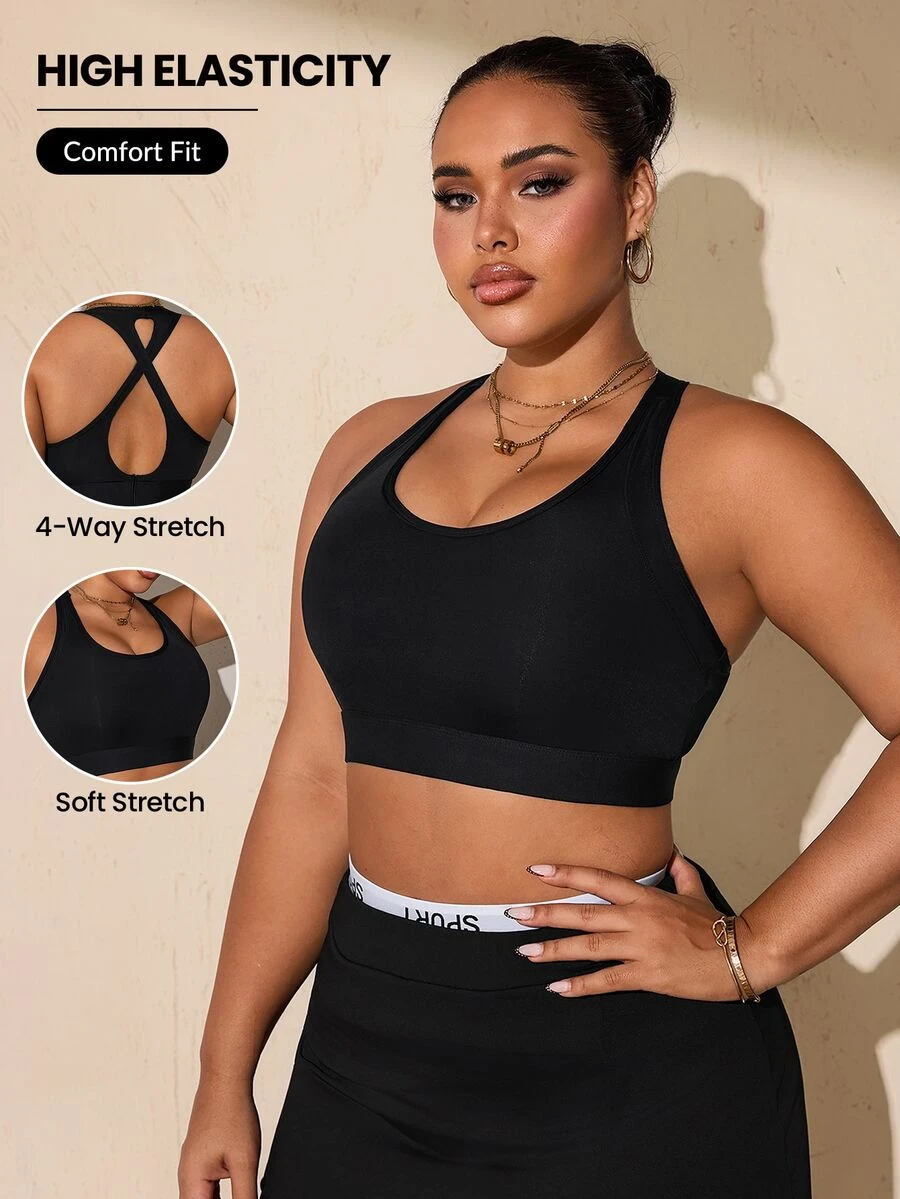 SHEIN Rhythm Era Plus Size Women's High Support One-Piece Cup Sports Bra - Black - View 1