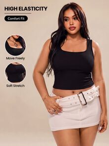 SHEIN Rhythm Era Women's Plus Size Solid Color Cropped Sports Tank Top - Black - View 1