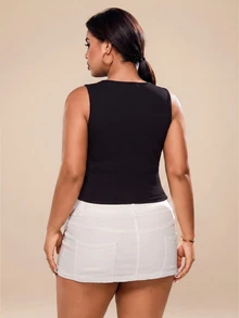 SHEIN Rhythm Era Women's Plus Size Solid Color Cropped Sports Tank Top - Black - View 2