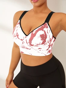 Rhythm Era Plus Size Ink Print Sports Bra With Fixed Cup, Adjustable Shoulder Straps, High Support - Pink - View 7