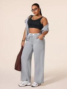 SHEIN Rhythm Era Plus Size Women's Solid Color Back Hook Design Daily Fitness Sports Bra Gym Black Summer - Black - View 8