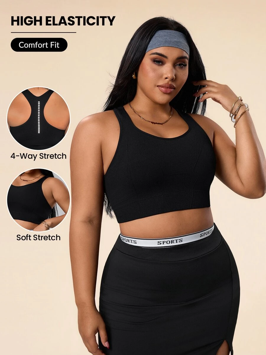 Rhythm Era Plus Size Women Seamless High Elasticity Reflective Back Sports Bra - Black - View 1