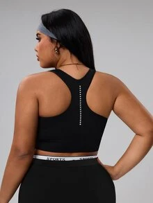 Rhythm Era Plus Size Women Seamless High Elasticity Reflective Back Sports Bra - Black - View 8