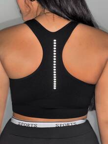 Rhythm Era Plus Size Women Seamless High Elasticity Reflective Back Sports Bra - Black - View 2
